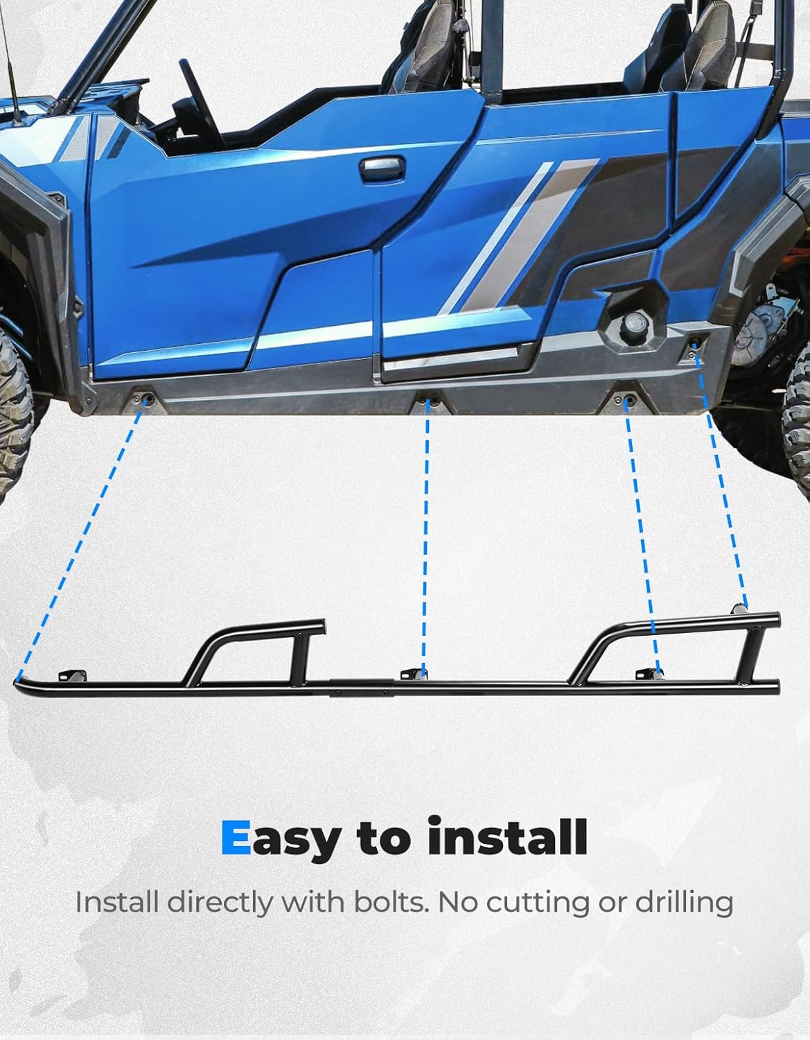 KEMIMOTO Upgrade 4 Seater Rock Sliders Nerf Bars Compatible with Polaris General 4 1000 /XP 4 1000 2017-2026 Black Steel Tubing Side Bumper Protection Frame Accessories, Replace #2881992