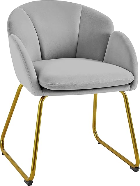 Yaheetech Velvet Tub Chair Vanity Chair, Modern Accent Armchair Lounge Chair Single Sofa with Golden Mental Legs for Living Room/Bedroom, Gray