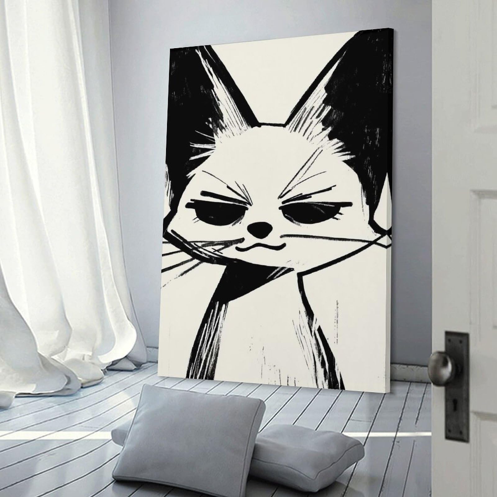 Junmoney Black And White Fox Illustration Hanging Wall Art, 12x18inch(30x45cm), for Bedroom Walls, Guest Spaces Or Lounges, An Easy Wall Refresh for Bedrooms