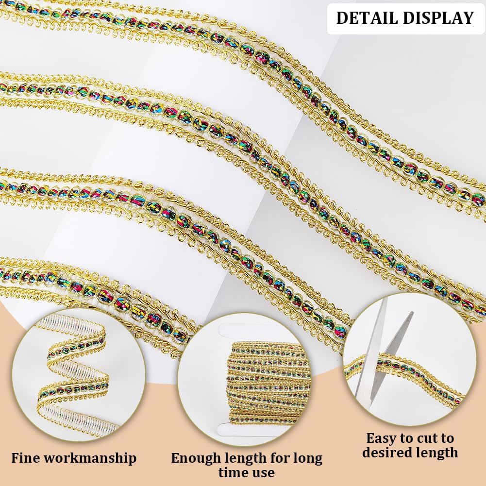 18 Yards 1/2 Inch Gold Gimp Braid Trim Metallic Woven Braid Lace Trimming Polyester Upholstery Fabric Ribbon for Jewelry Making Sewing Crafts Clothes Costume Curtain Decoration Accessories