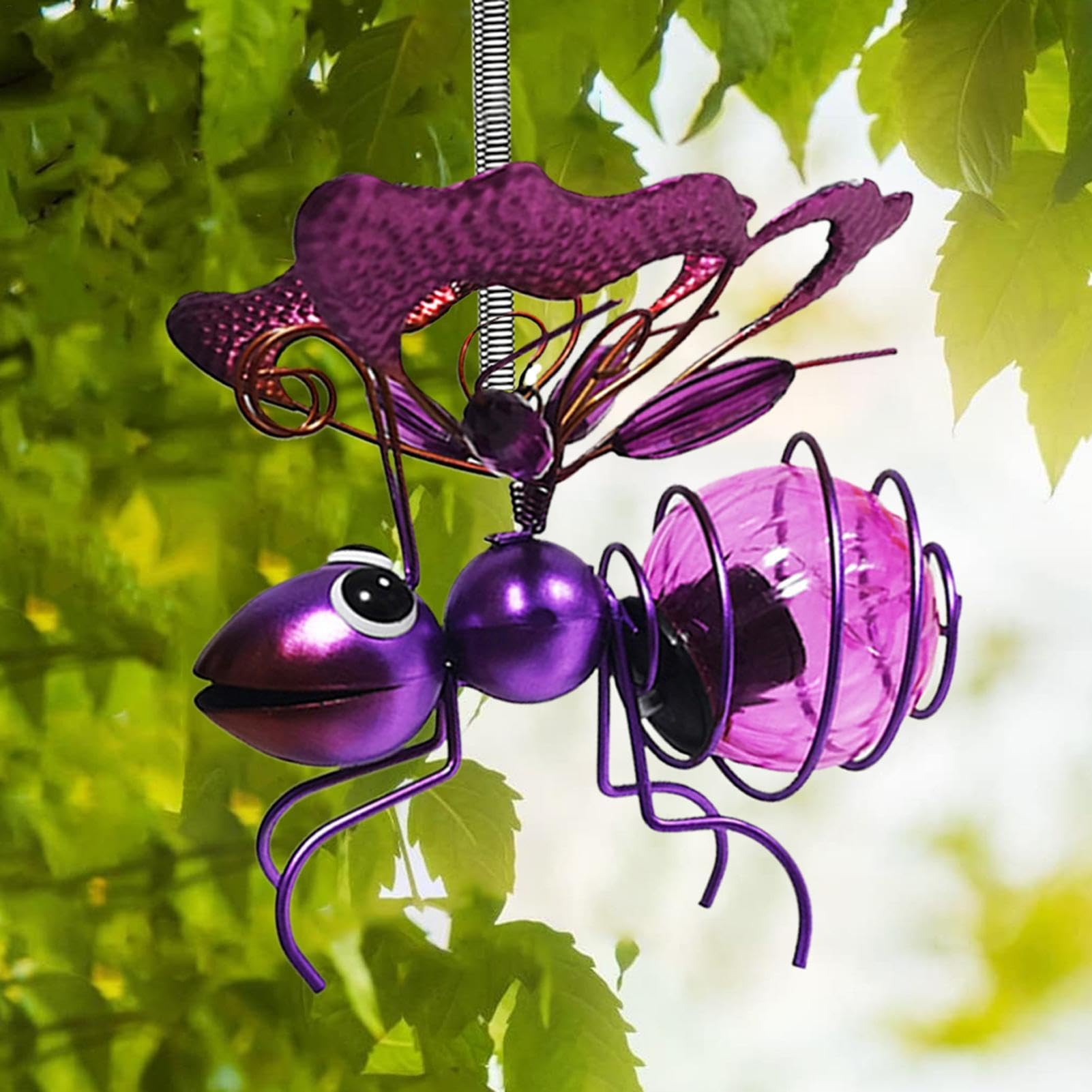 Luces solares de mariposa, lámparas solares colgantes de abeja voladora, mariposa decorativa de metal, decoraciones de patio al aire libre, para patio, porche, iluminación de jardín, (dorado/azul