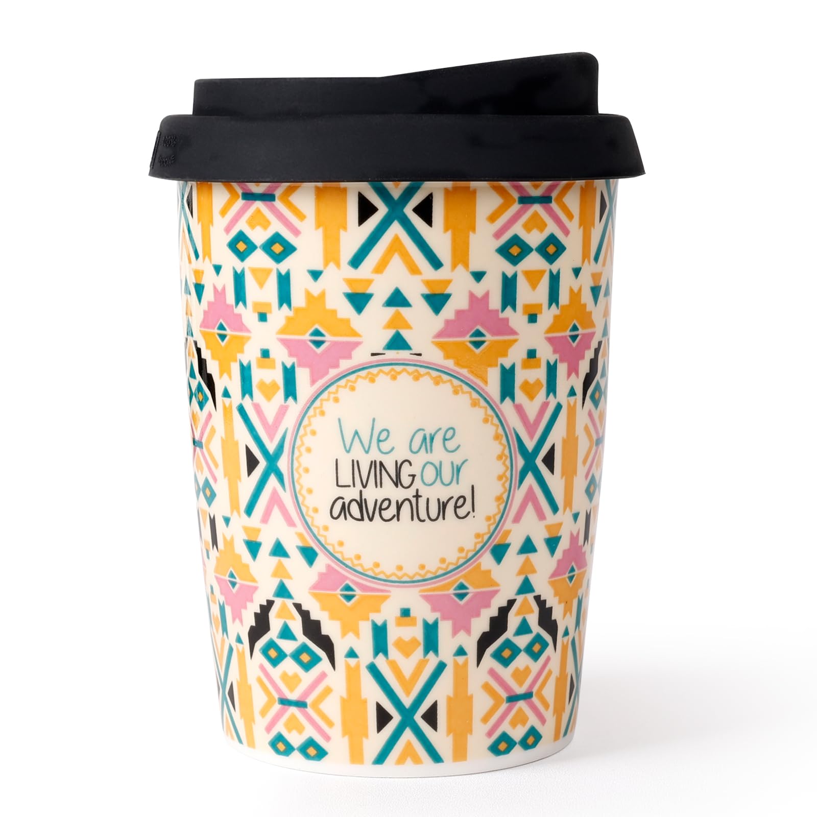 Amazon.com: ALYC Reusable Ceramic Travel Coffee Cup  8oz Double-wall New  Bone China Coffee Mug with silicon lid (Adventure) : Home & Kitchen