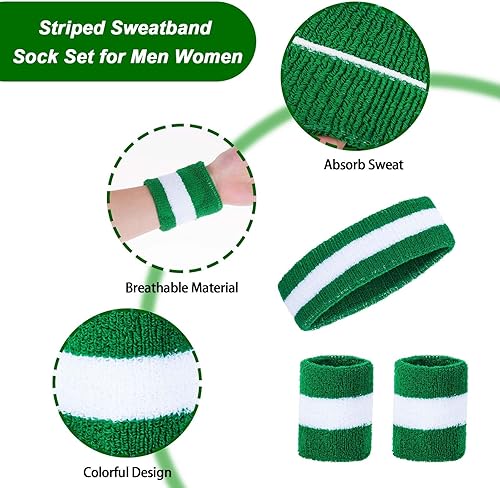 Miniatura 3 de Conjunto de bandas deportivas a rayas para el sudor y muñequeras, bandas para el sudor, a rayas, para hombres y mujeres