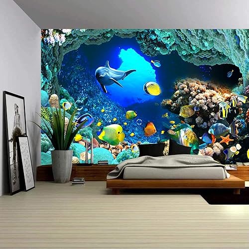 Miniatura 5 de Papel tapiz con imagen del mundo bajo el mar y océano para decoración de pared de sala de estar, dormitorio, comedor (no es autoadhesivo), de 151 x