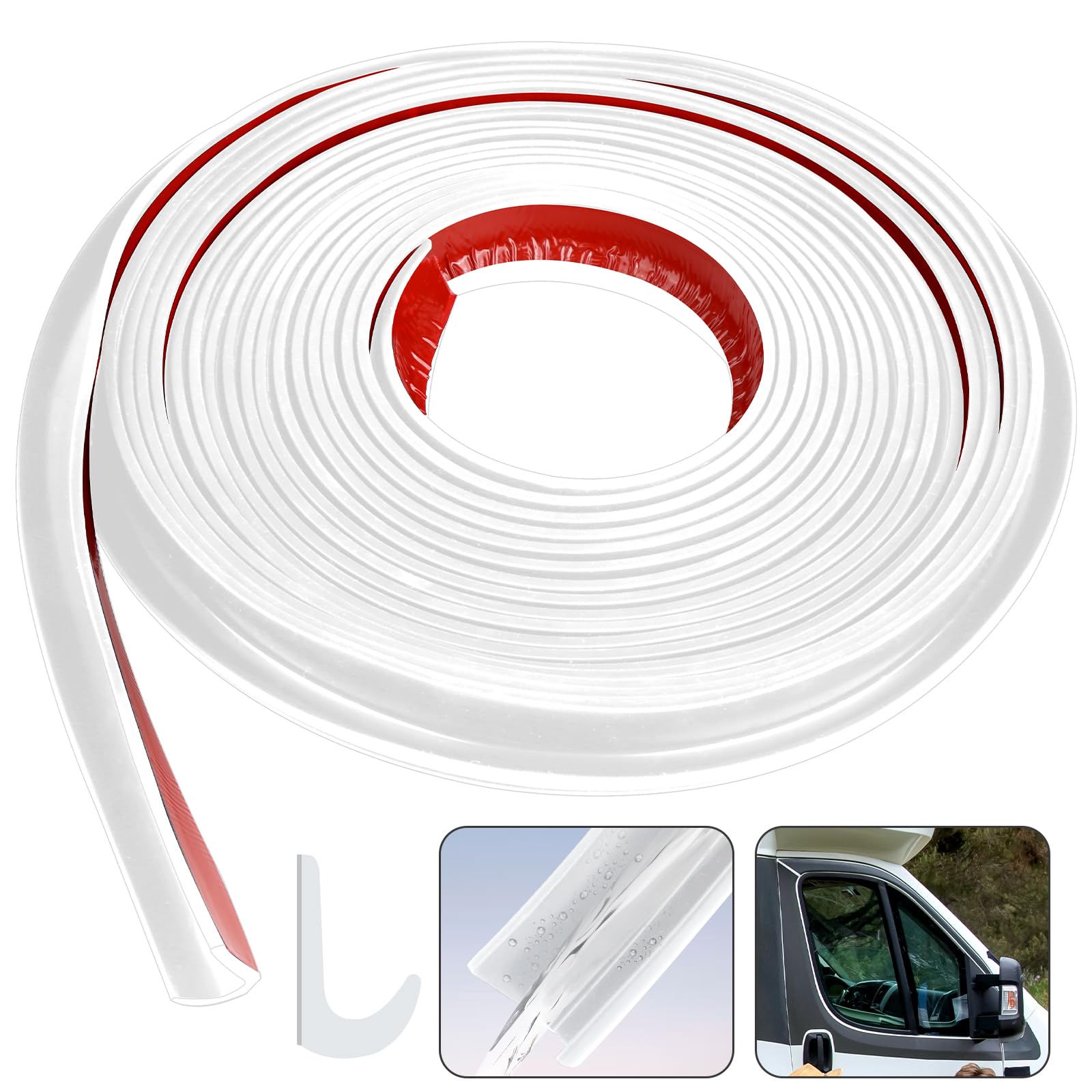 J-Shaped Silica Gel Rain Gutter Motorhome, Self-Adhesive Rain Gutter for Gazebo, White, 10 m Long Edge Protection Profile, Suitable for Vehicle, Truck, Motorhome, Boat, Car, Van, Door, Motorhome