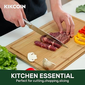 Kikcoin 1711 Bamboo Cutting Boards for Kitchen, Knife-Friendly Food Grade Wooden Cutting Boards for Kitchen, Charcuterie, Extra Large Chopping Boards with Deep Juice Groove, Reversible, Natural