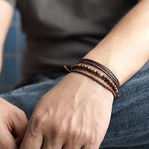 Miniatura 315 de Handmade Natural Stone Beaded Healing Bracelet Gift for Men Adjustable Rope String Bracelet (picasso jasper, Adjustable)