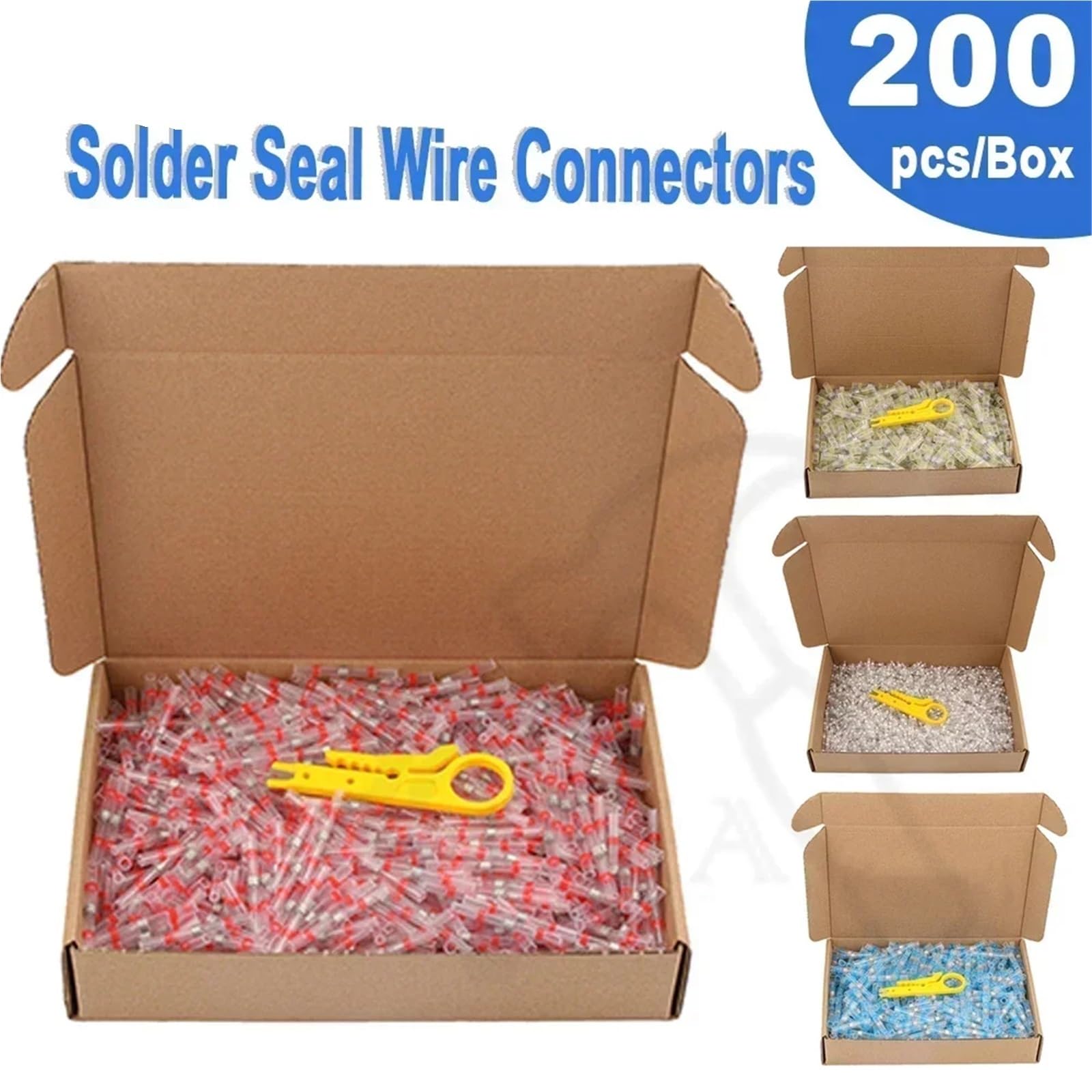 Conectores termorretráctiles, terminales de tubo manguito, empalme eléctrico, conector cable, soldadura para cables(Yellow AWG 12-10,200pcs)