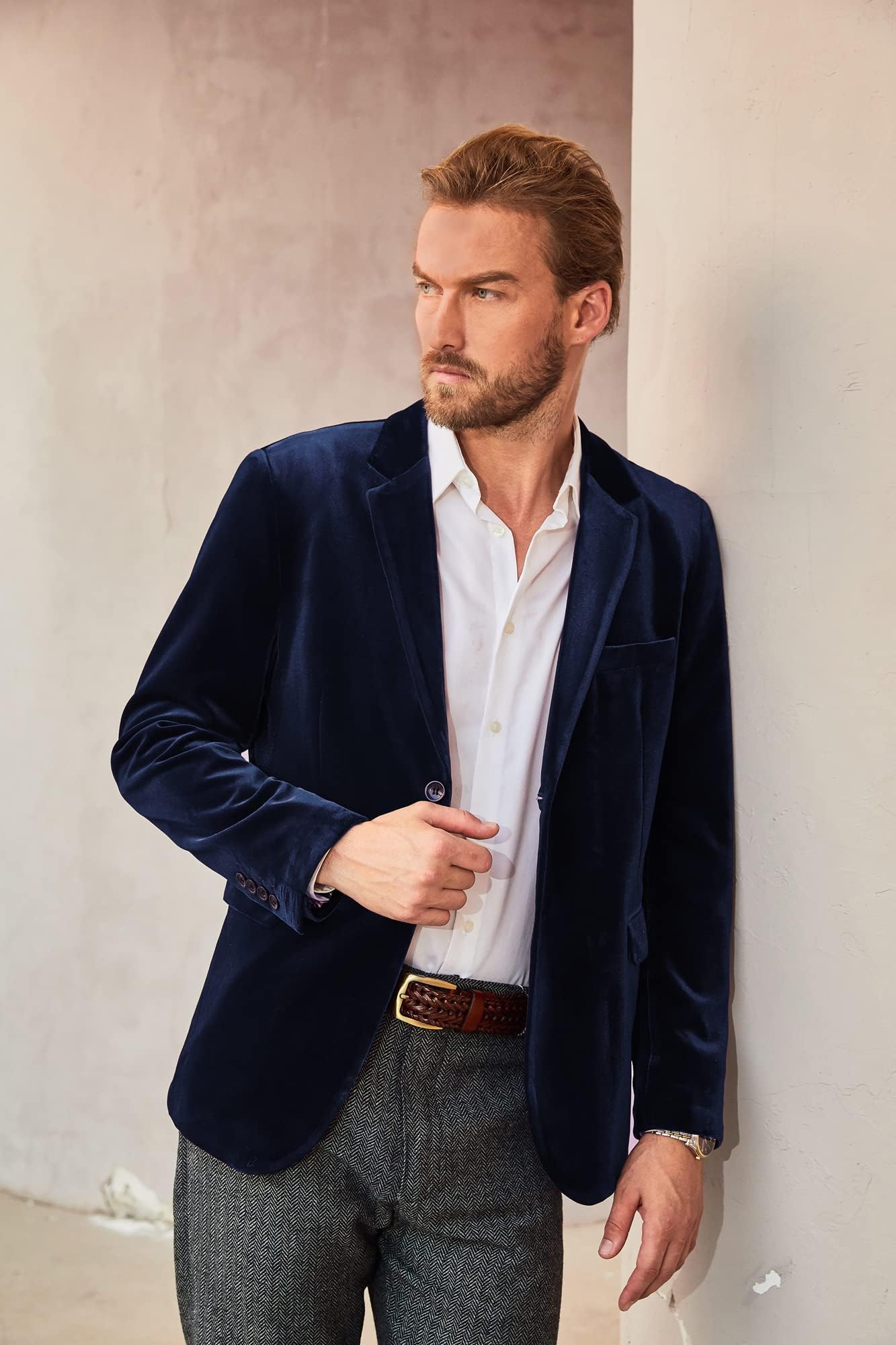 PJ Paul Jones Mens Velvet Blazer Two Button Solid Slim Fit Blazer Sport Coat for Dinner Prom Wedding