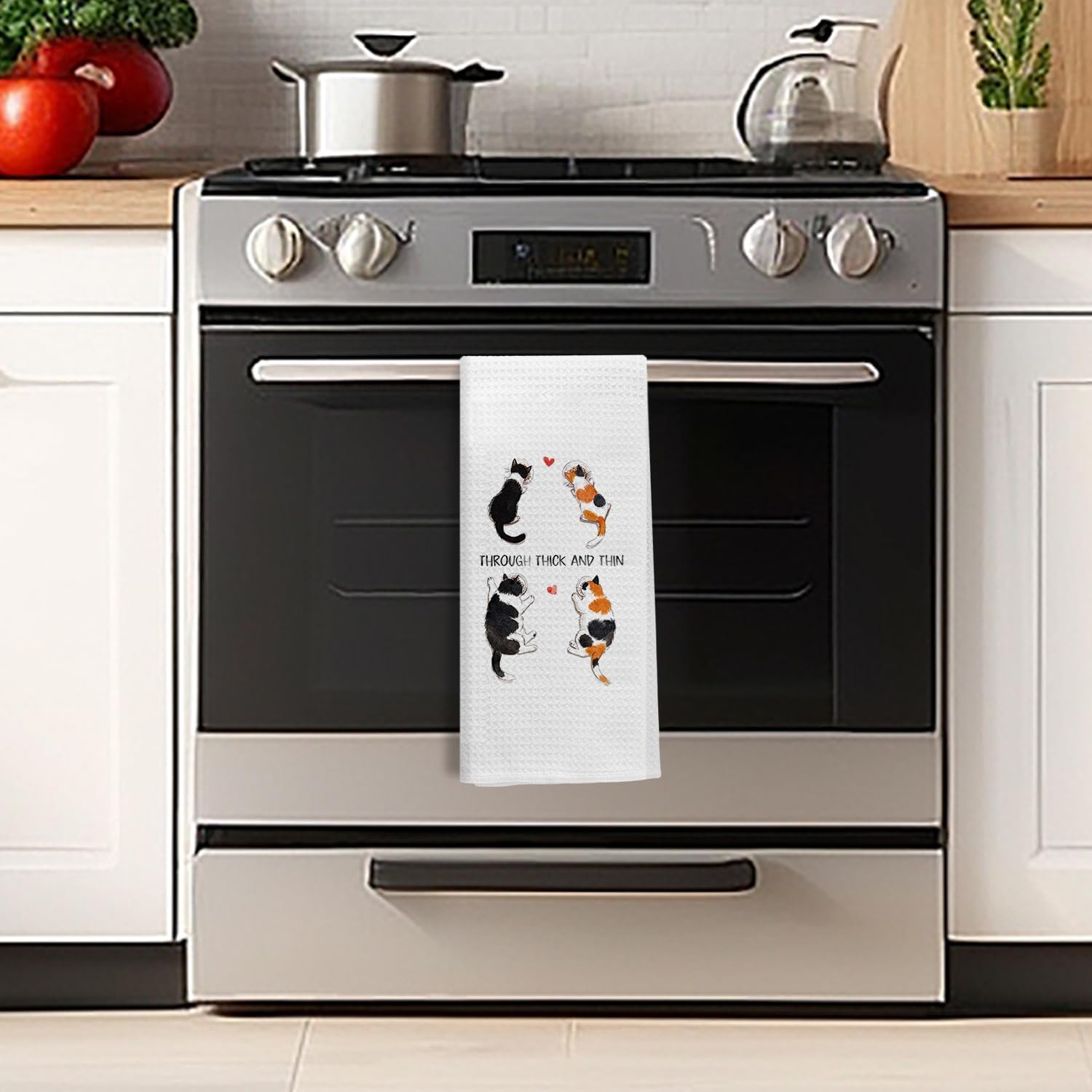 Valentine Cat Kitchen Towels, Valentine's Day for Cat Lover Women Men, Trough Thick and Thin Decorative Hand Dish Tea Towels for Bathroom Kitchen, 16x24 Inch - Image 5