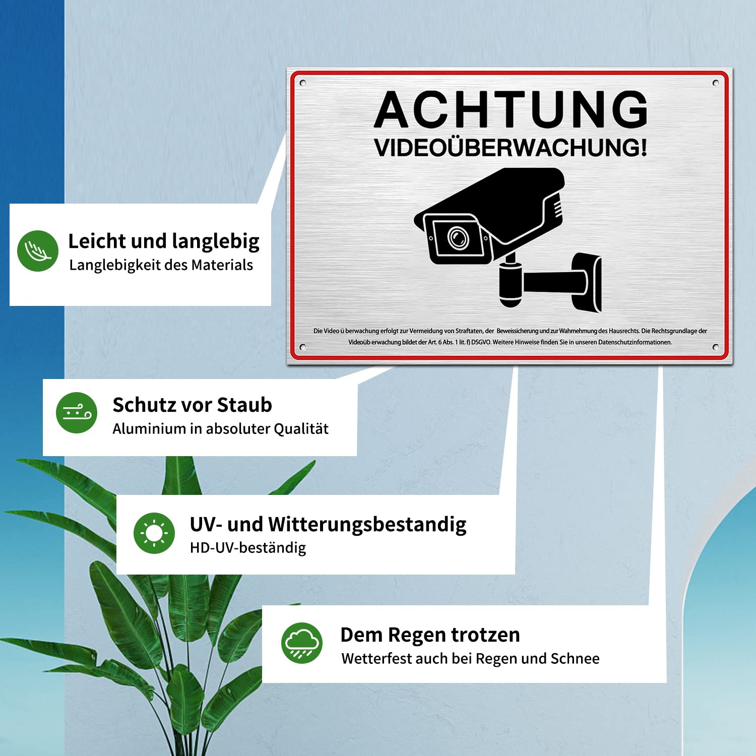 APACALI Videoüberwachung Schilder – 5 Stück, 30x20 Cm, Aluminium, Selbstklebend & Mit Bohrlöchern