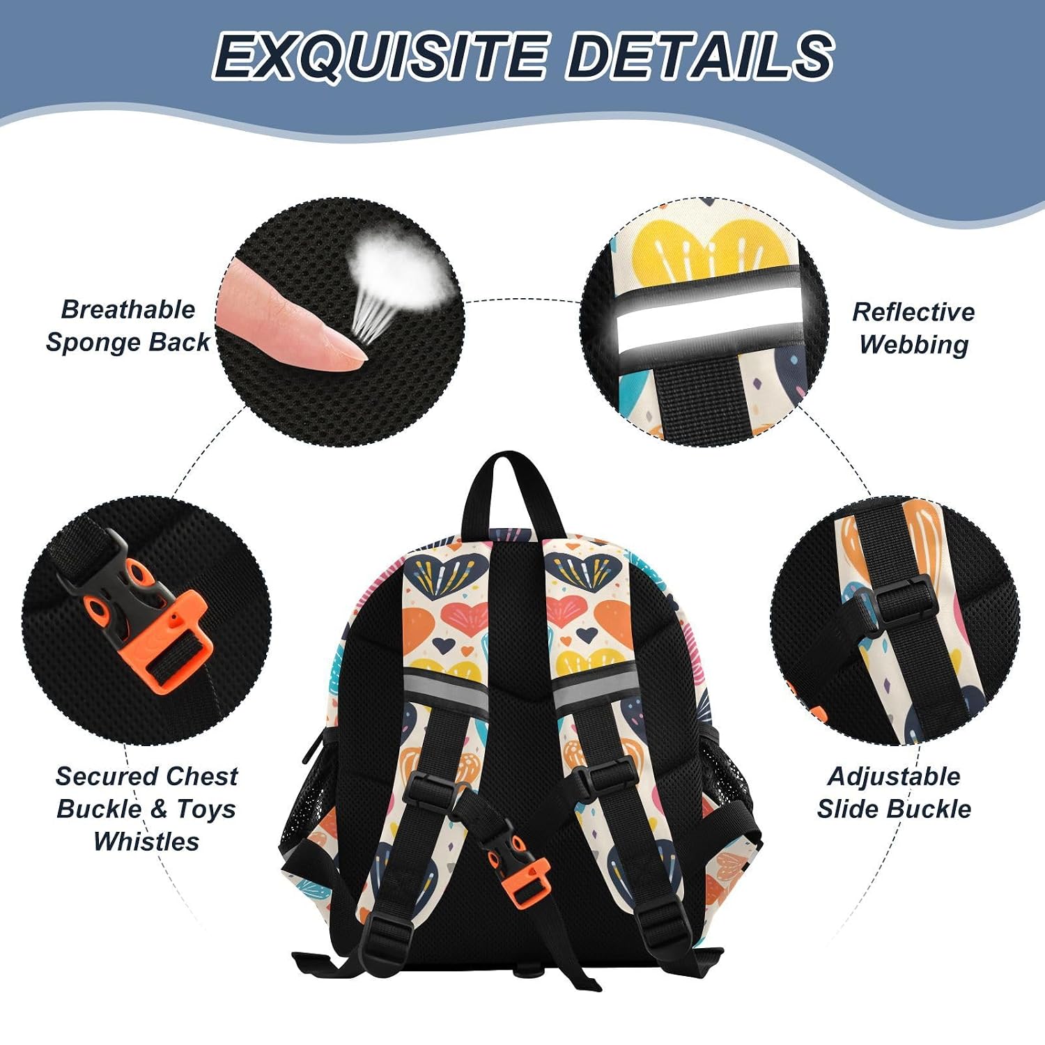 Colorful Hearts Toddler Harness Backpack for Boys Girls 3-6 Years Kids Backpack with Anti Lost Safety Leash Baby Travel Bag for Preschool Travel Walking