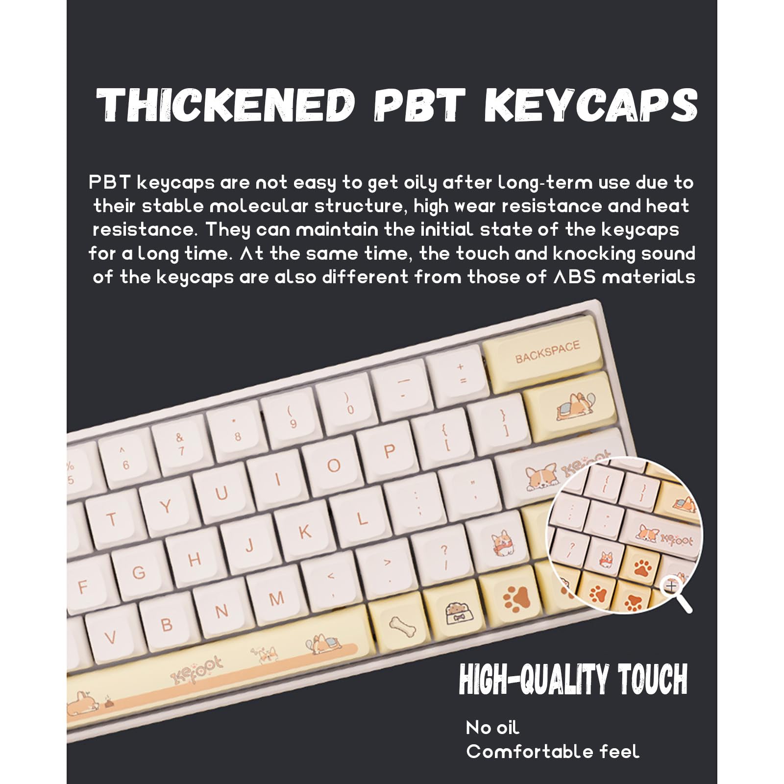 PBT Keycaps, Animal Keycaps XDA Profile Custom Cute Animal Keys do mechanicznej klawiatury, Corgi Puppy Keycaps Set 138 Keycaps Set for Mechanical Keyboards,A
