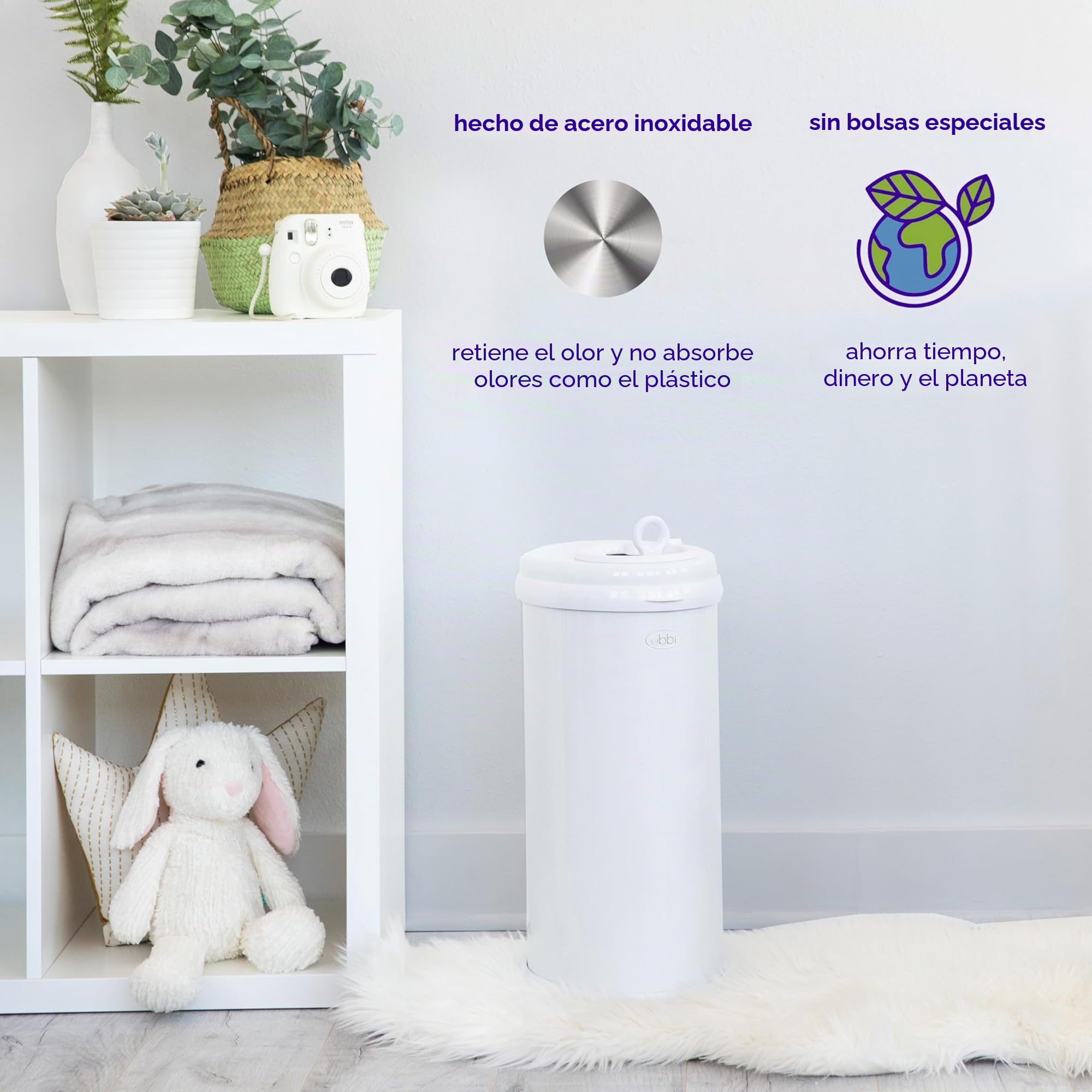 Ubbi Cubo de basura de acero con bloqueo de olores, no requiere bolsa especial, ahorro de dinero, galardonado, diseño moderno, papelera de pañales imprescindible, color verde salvia