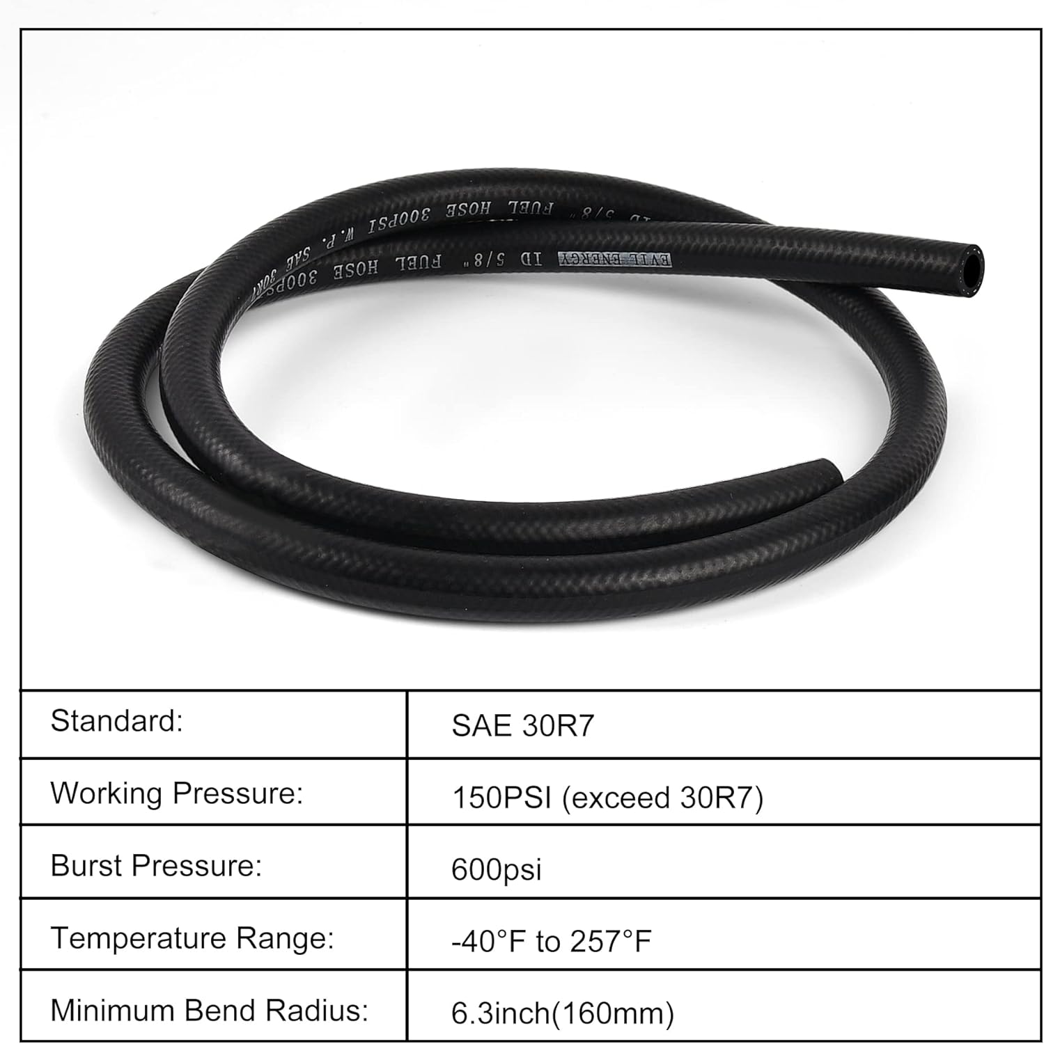 EVIL ENERGY 5/8 Fuel Hose Line NBR Rubber 5FT 150PSI SAE 30R7 Bundle with 1/2" NPT Male to 5/8" Hose Barb Fitting Adapter 90 Degree Black