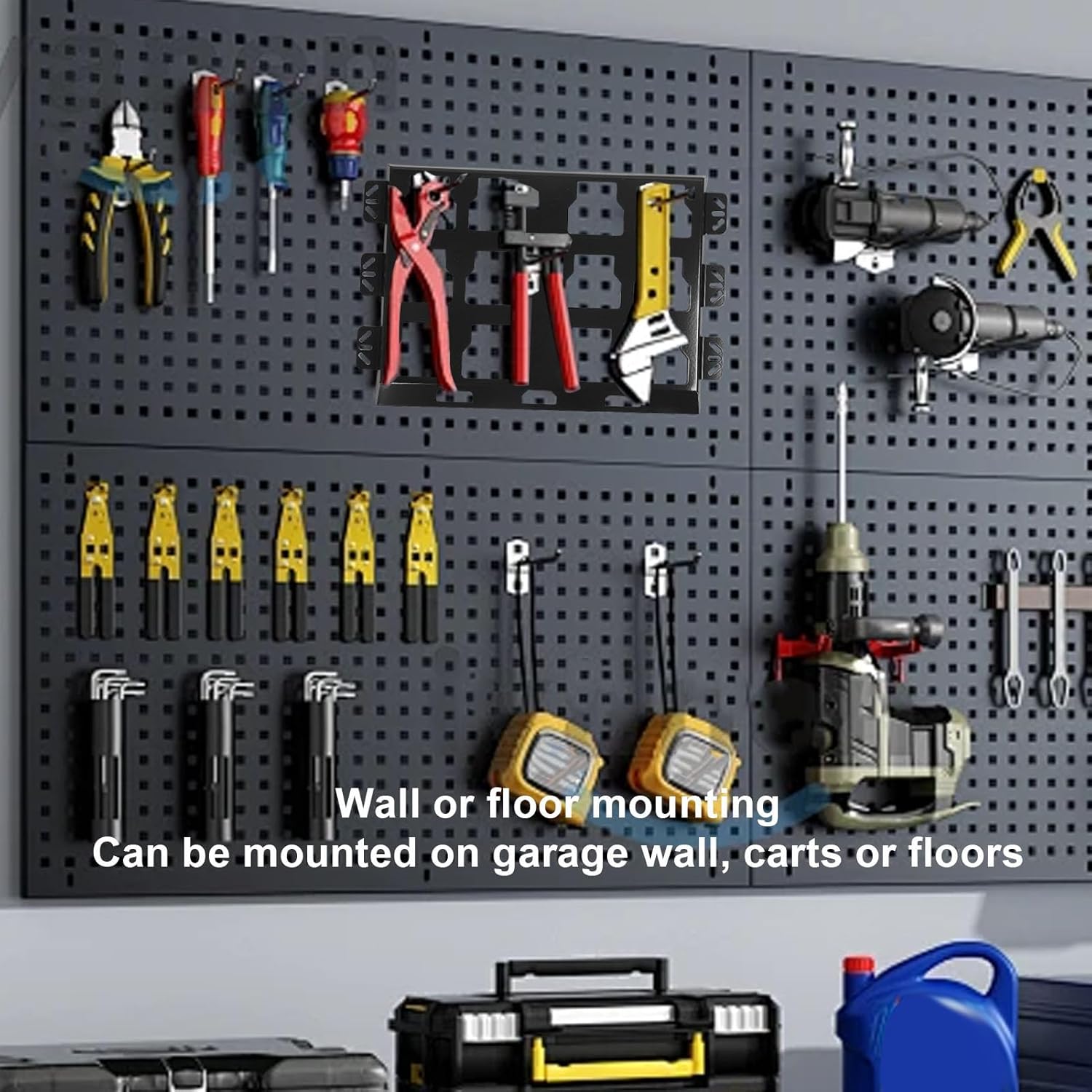 Fafeicy Tool Box Mounting Plate, Durable Aluminum Alloy Storage Base, Wall or Floor Mounting Options, Lightweight Design 34x55.5cm for Organized Workspace (Black)