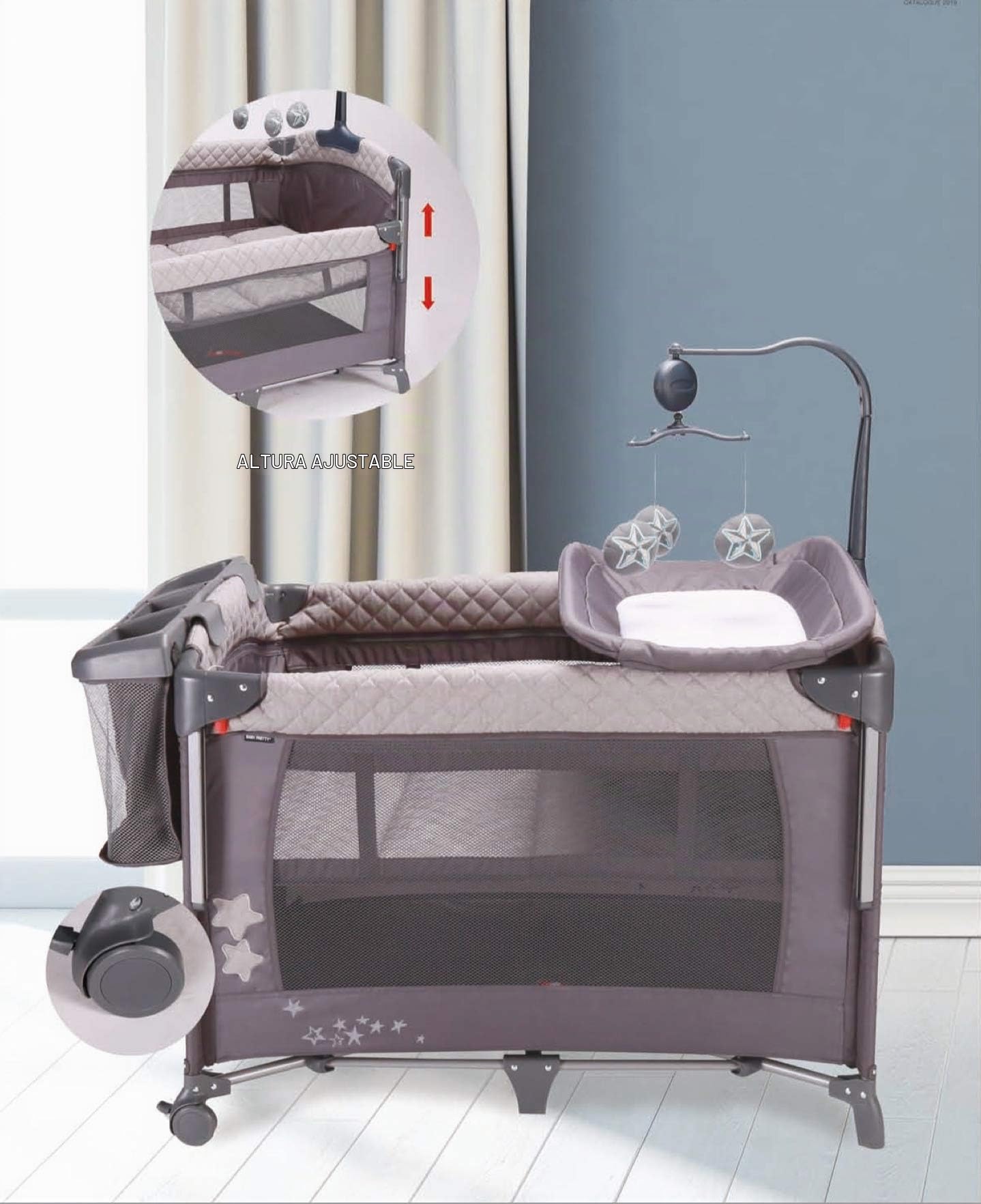 Star Ibaby AC002 Sleep & Play - Cuna de viaje plegable, doble altura, cambiador, arco de juegos