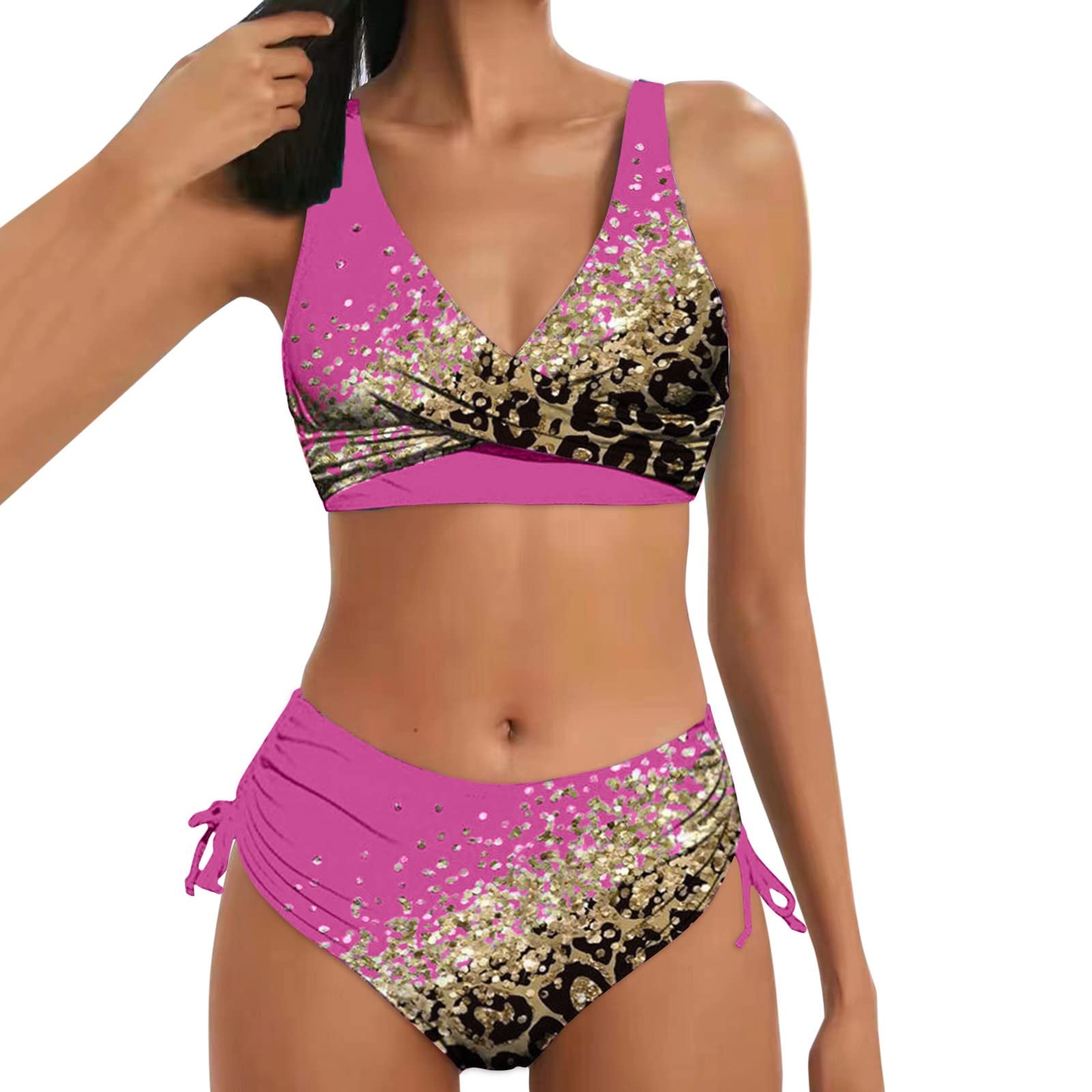 YOGALULU Bikini Militar Estampado Leopard Push Cintura Set Up Traje de baño Mujer Bikini Trajes de baño Sexy Tankinis Set Bikini Mujer Grandes