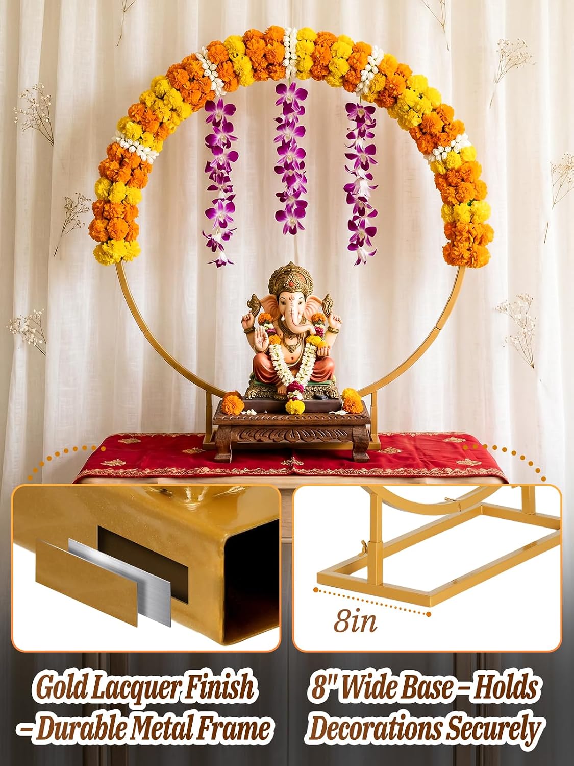 34"x31" Ganpati Decoration Metal Mandap Backdrop Stand for Table Altars image 4