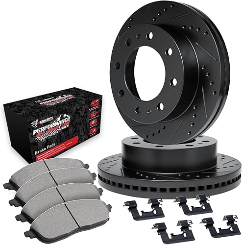 R1 Concepts Frenos traseros y rotores | Hardware incluido | Kit de pastillas de freno y rotores traseros Off-Road/Remolque | Compatible con