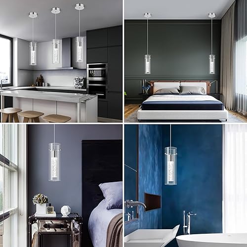 Miniatura 10 de BBLLWJ Lámpara colgante de techo para isla de cocina, luz colgante dorada integrada LED con cristal de burbujas de cristal, luces colgantes modernas