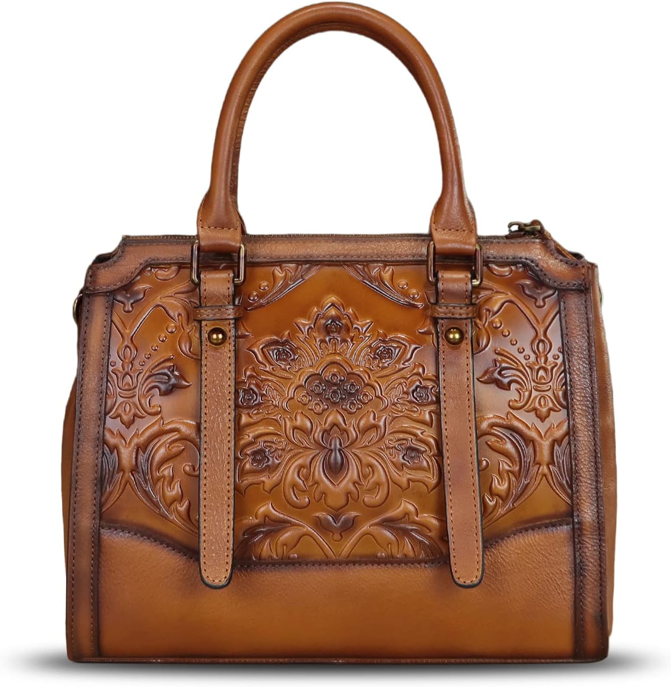 Genuine Leather Satchel for Women Embossed Leather Top Handle Bags Handmade Purse Vintage Crossbody Handbags Hobo Bag - Image 3