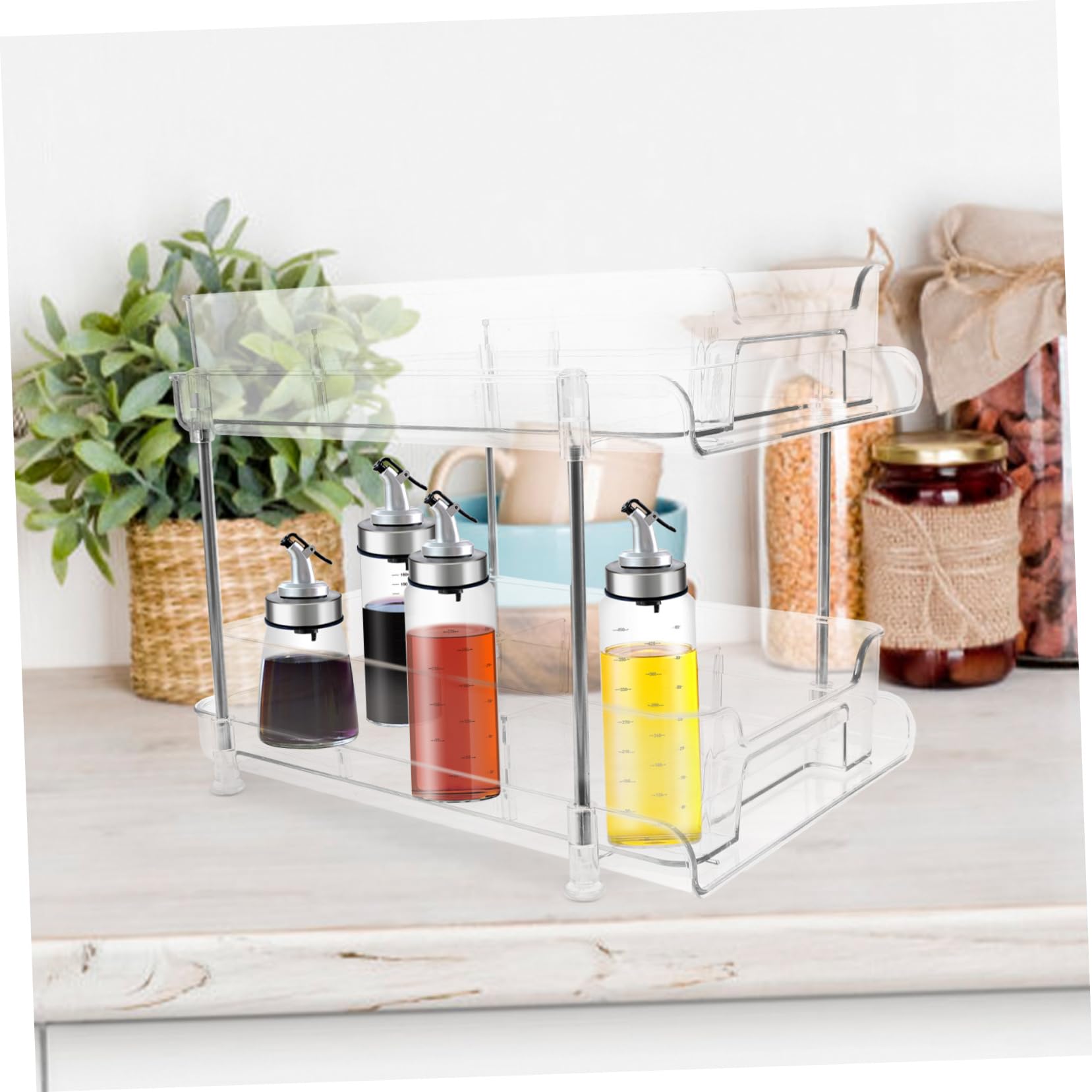 COLLBATH Organizzatore a 2 Livelli Trasparente, Estraibile, in Pet e Acciaio Inox, per Trucchi e Spezie, Capienza Grande, per Casa e Camera da Letto