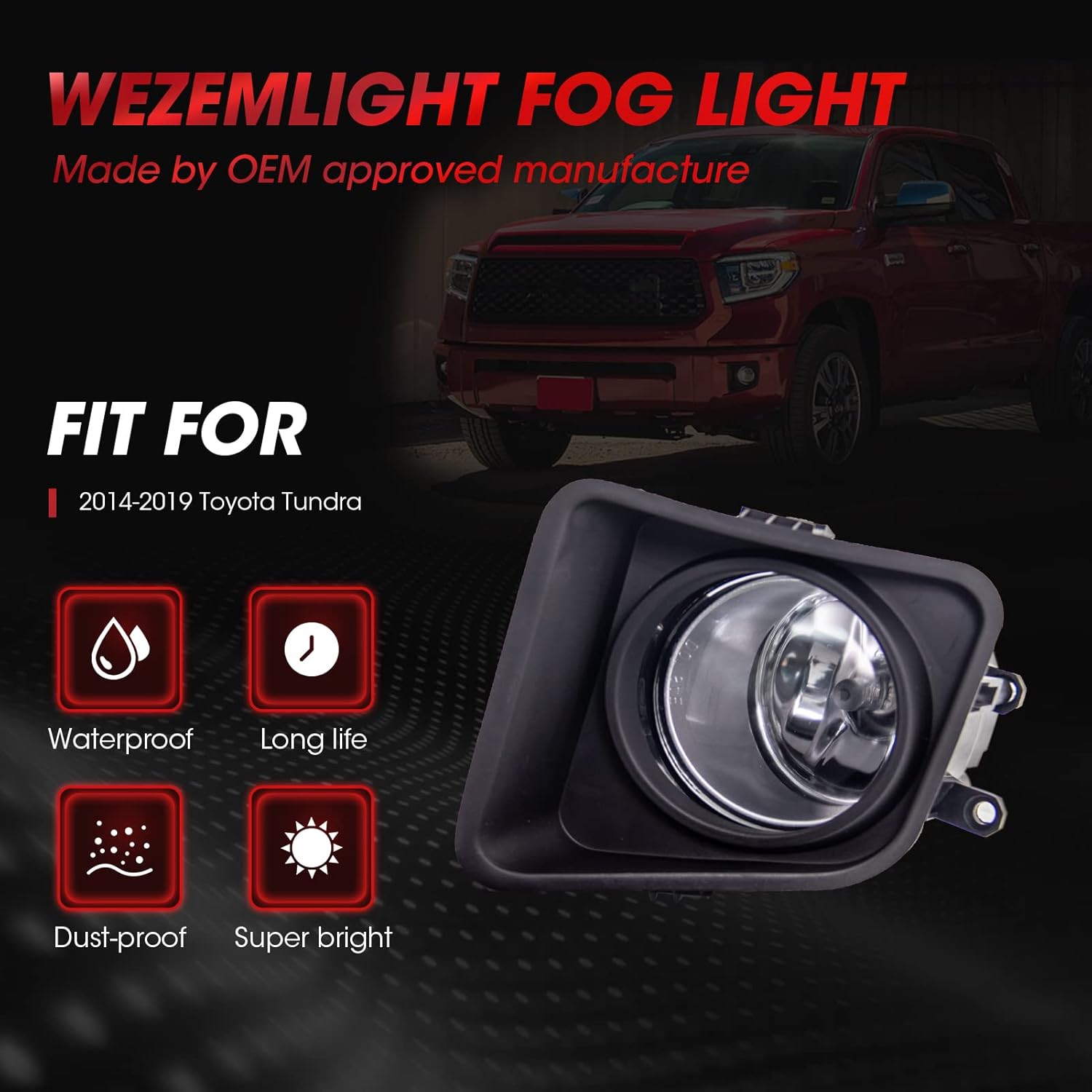 Fog Light Assembly For 2014-2019 Toyota Tundra With H11 12V 55W Halogen Bulbs, Switch and Wiring Kit