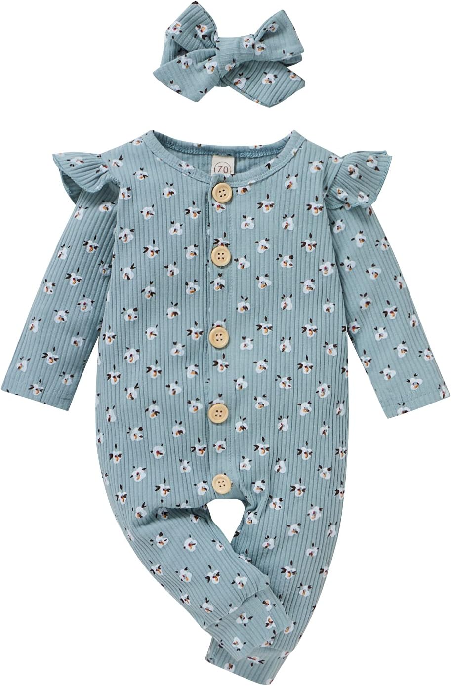 CBHAIBLYDNewborn Baby Girl Clothes Infant Girl Romper Ruffle Long Sleeve Floral Jumpsuit Fall Outfits with Headband