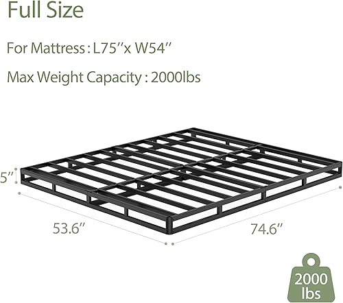 Miniatura 3 de Somier de tamaño matrimonial de 5 pulgadas de perfil bajo con cubierta, base de cama fuerte, estructura de metal resistente para colchones, marco de