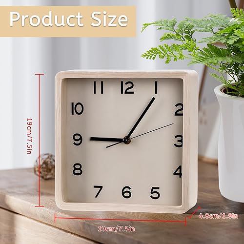 Miniatura 7 de Maxspace Reloj de pared de madera, reloj de pared cuadrado silencioso de 8 pulgadas sin tictac, funciona con pilas, reloj moderno y simple para