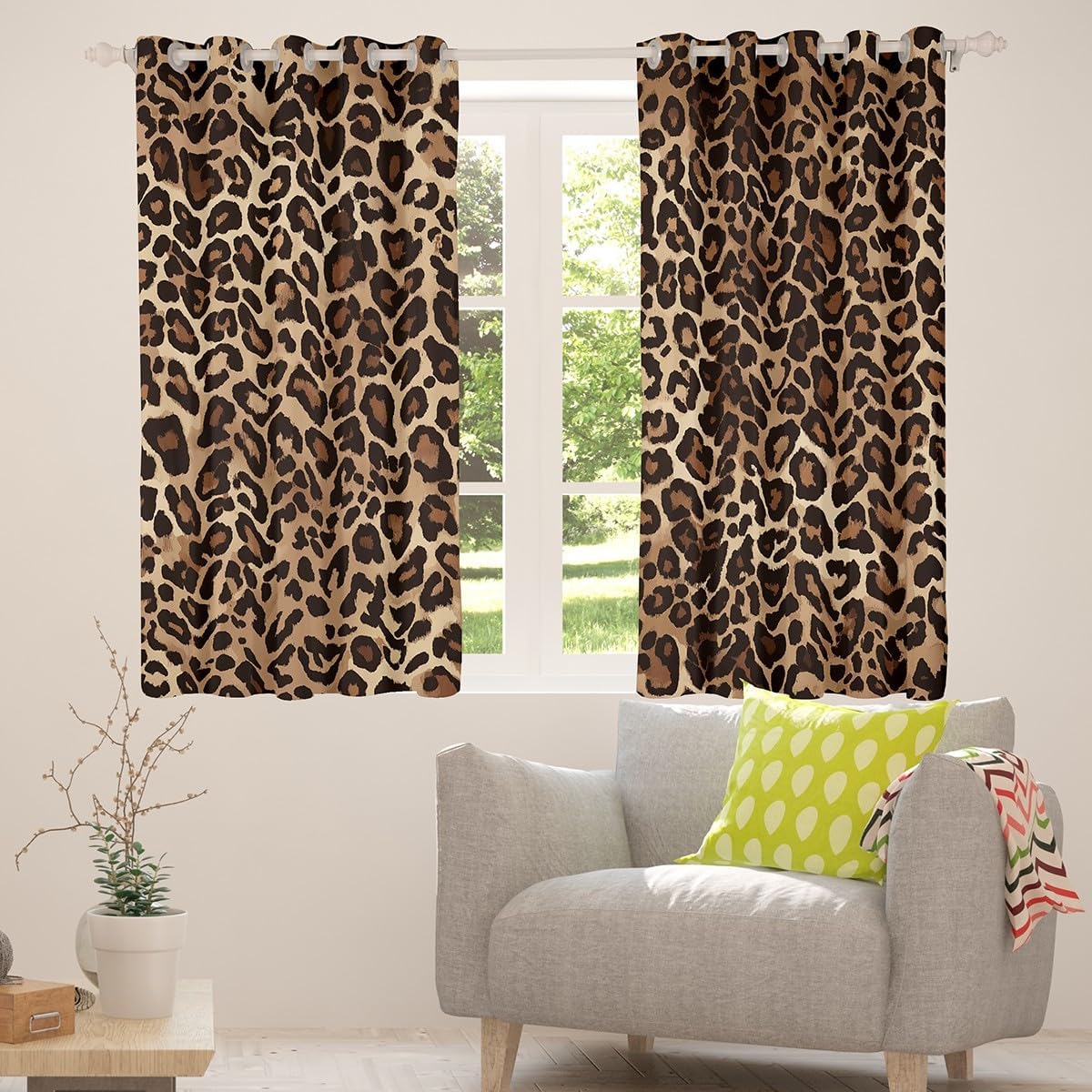 Erosebridal Leopard Print Blackout Curtains Cheetah Darkening Curtains for Room Decor Safari Wildlife Animal Window Treatments Geometric Farmhouse Retro Window Drapes Brown 52"x63",2 Panels
