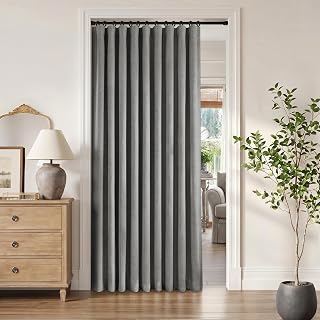INOVADAY Thermal Sliding Door Curtains 100% Blackout Curtains for Bedroom, Sliding Glass Door Drapes Extra Wide for Patio Linen Textured Farmhouse Window Treatment, Dark Grey, 1 Panel, W50xL96