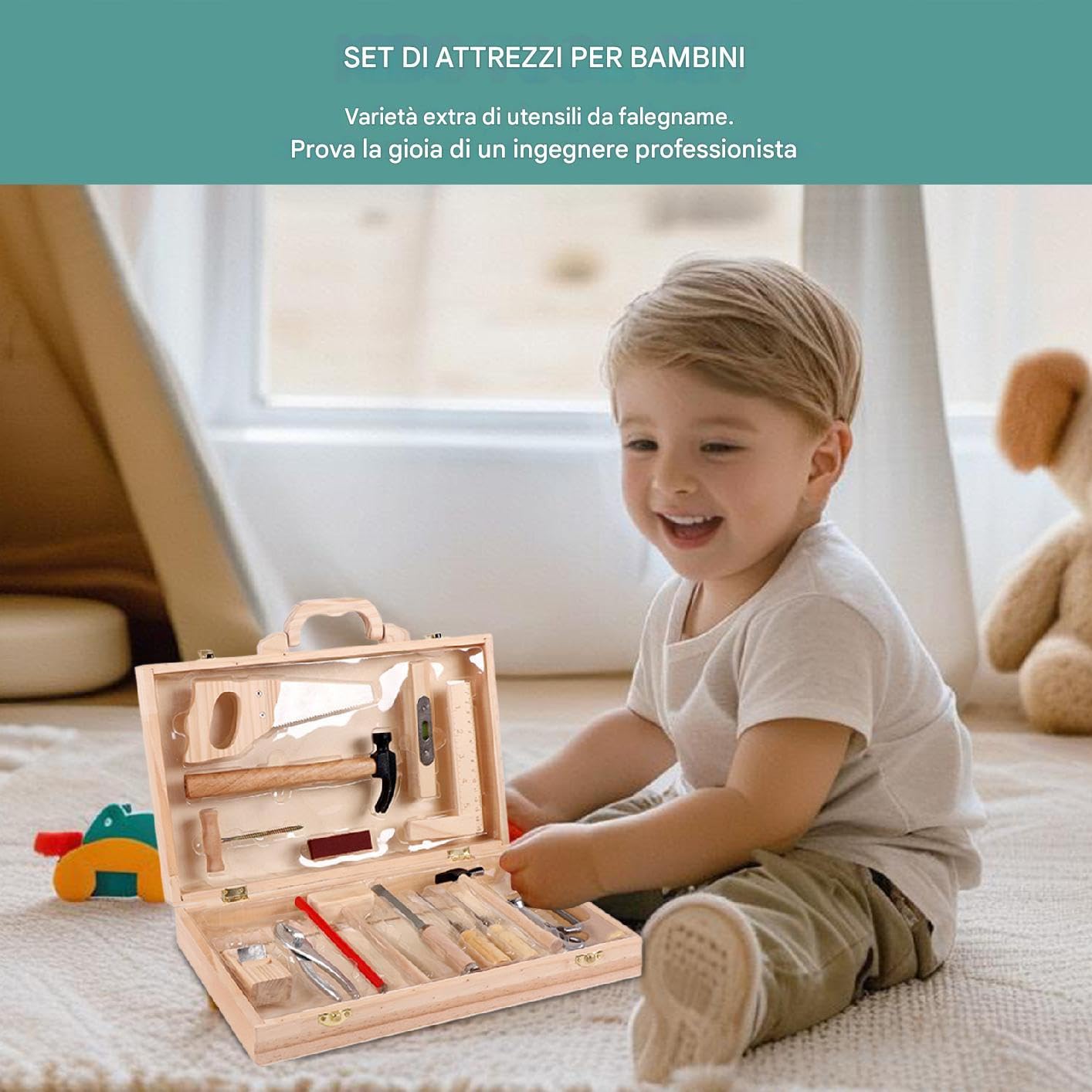 Set di attrezzi in legno per bambini,Set di attrezzi per bambini