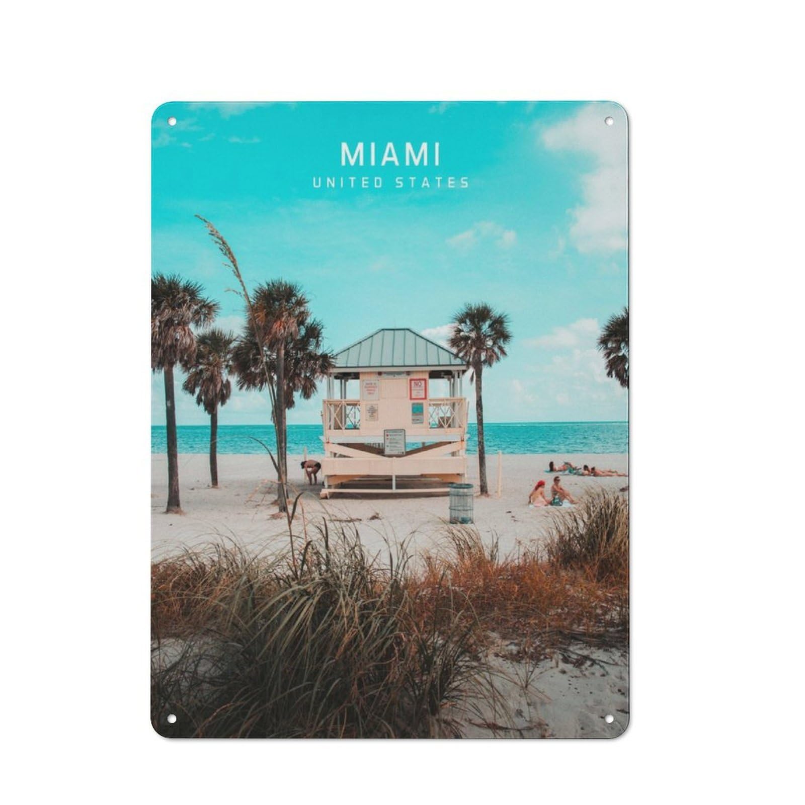 Junmoney Miami Us Retro Tin Sign 40X30cm For Man Cave Or Games Room, A Decorative Christmas Gift For Leisure-Room Decor Enthusiasts