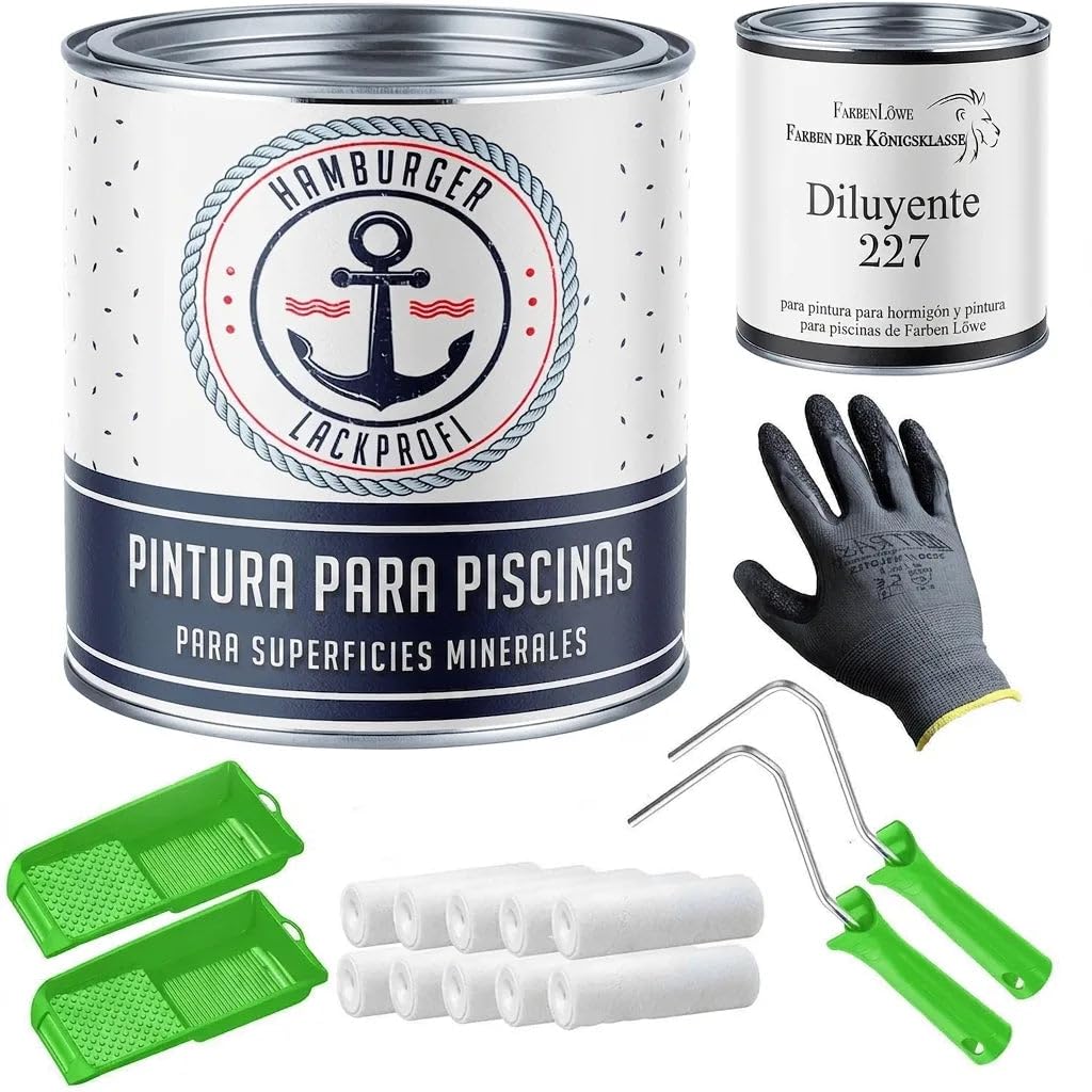 FARBENLÖWE Pintura para piscinas satinado amarillo azafrán RAL 1017 amarillo Para hormigón Pintura piscina piscinas Revestimiento con kit (X300) y Diluyente (1 L) (2,5 L) Hamburger Lack-Profi