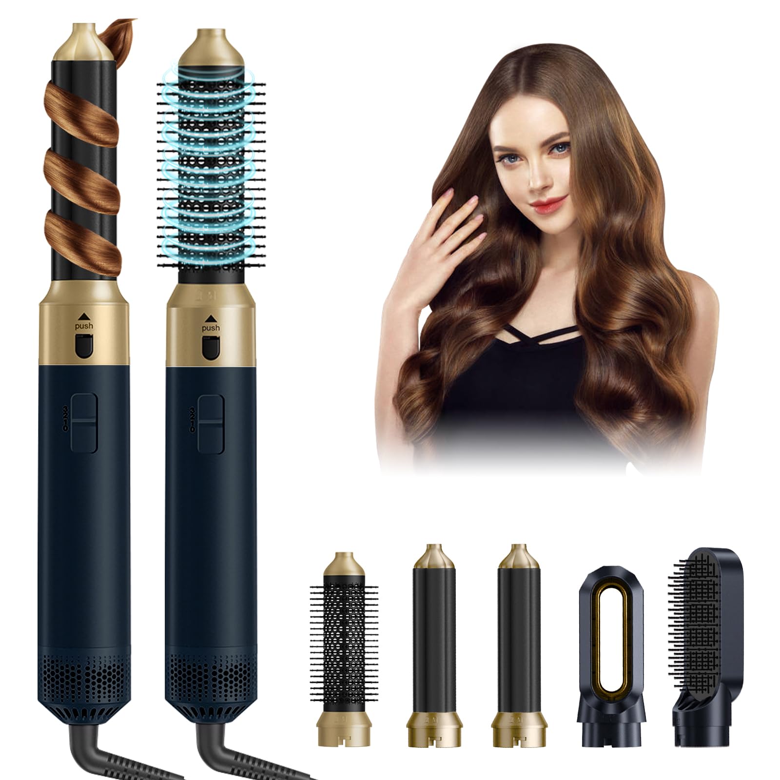 5 in 1 Hair Dryer Brush & Air Styler, Hot Air Brush Set with Wrap Air Curler, Multi Hot Air Styler, Negative Ionic Blow Dryer Brush for Drying, Curling, Straightening, Volumizing, Smoothing