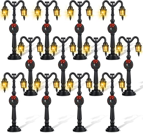 Miniatura 8 de Lámpara de Navidad para poste de aldea, accesorios de aldea, lámpara de tren, farol, lámpara de calle en miniatura, luces de calle decorativas para