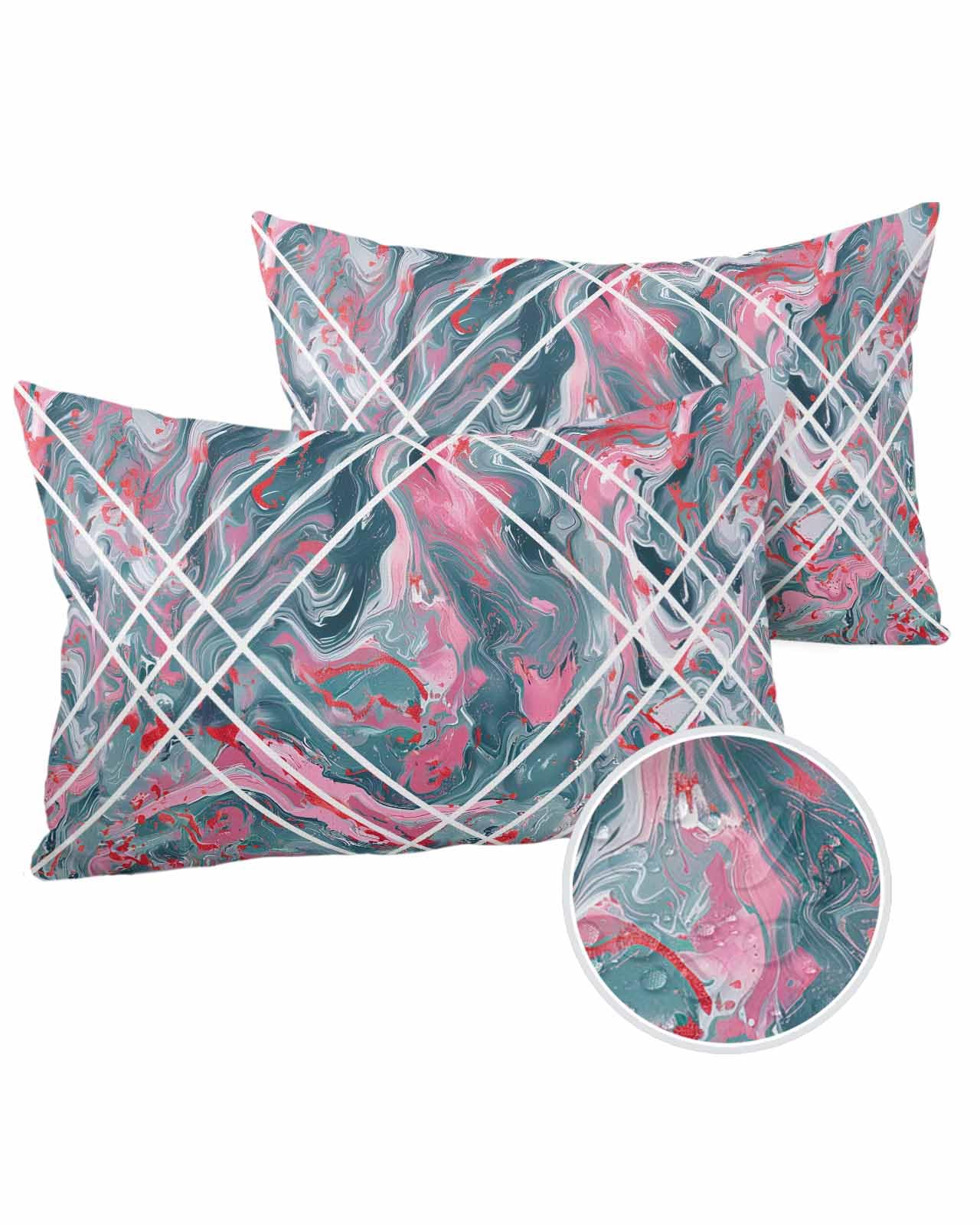 Marble Pink Outdoor Pillow Cover 12x20 Inch Cushion Sham Case,Waterproof Decorative Lumbar Throw Pillowcase for Outside Garden Patio Porch Couch Chair Tent Dusy Blue Modern Geometric Abstract Marbling