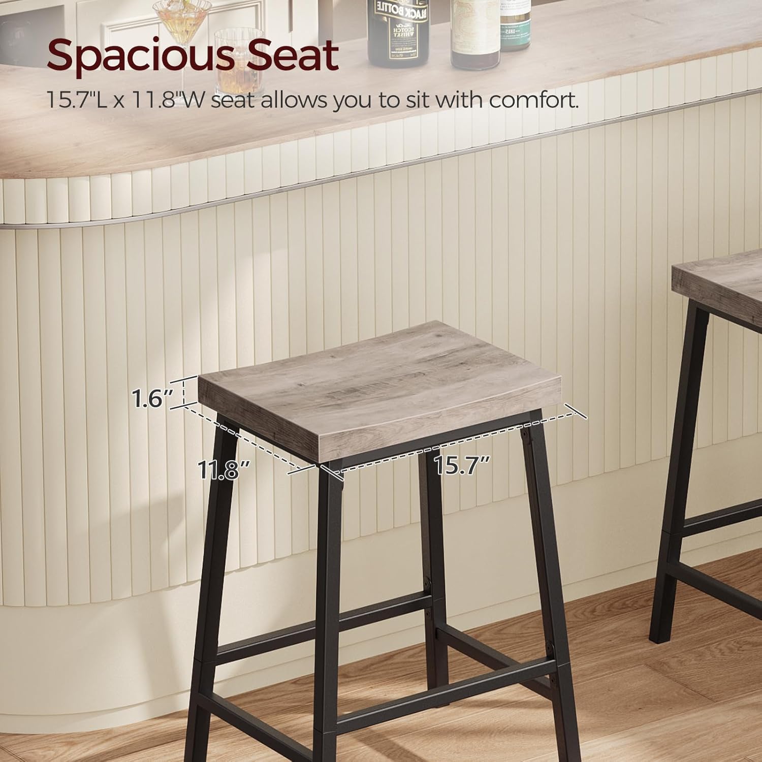 MAHANCRIS Bar Stools, Counter Height Bar Stools Set of 2, 23.7 Inch Saddle Stools with Footrest, Kitchen Stools, Industrial Style, for Dining Room, Counter, Bar, Greige BAHG0801