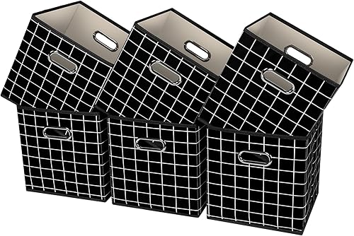 Vista 165 de Cubos de almacenamiento plegables negros, caja de almacenamiento de tela, cestas organizadoras con asas dobles para organizador del hogar