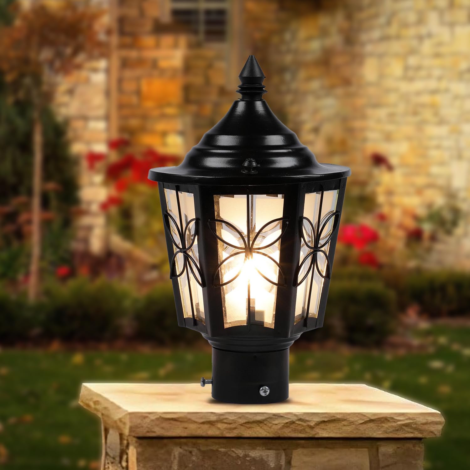 WHITERAY Decorative Outdoor Waterproof Gate Light Weather-Resistant Post Top Lamp for Main Gate, Garden, Balcony, Driveway with Durable Build for Home Exterior Lighting (Without Bulb)