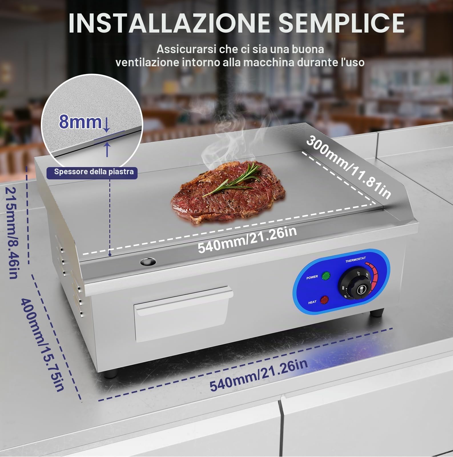 Piastra Elettrica Professionale Griglia BBQ Grill In Acciaio Inox da banco 3000 W 220-240 V Piastra Elettrica Commerciale con Certificazione CE