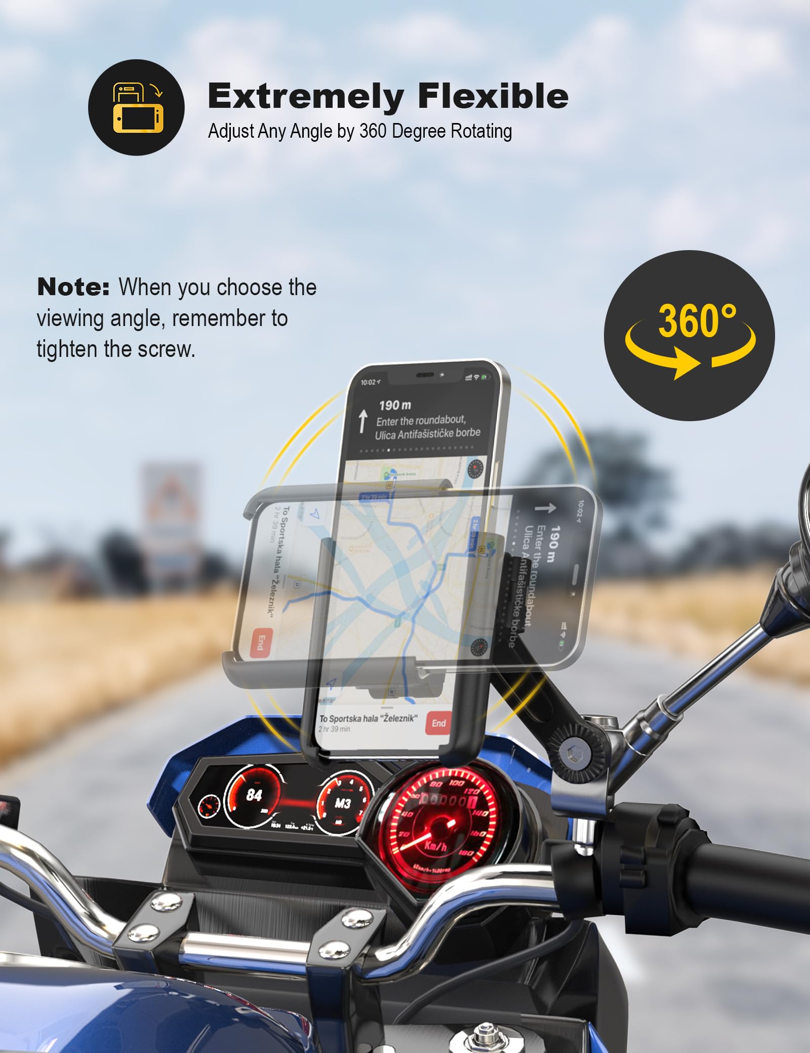 Grefay Motocyklowy Uchwyt na Telefon Komórkowy,Szybki Demontaż, Obracany o 360 Stopni Motocykl Uchwyt na Telefon do Smartfonów 3,5-7,0 Cali