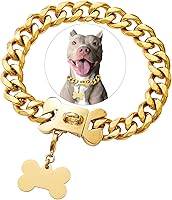 Vista 9 de Collar de acero inoxidable con eslabones de oro cubano resistente para perros pequeños, medianos y grandes, collar de perro de bulldog francés