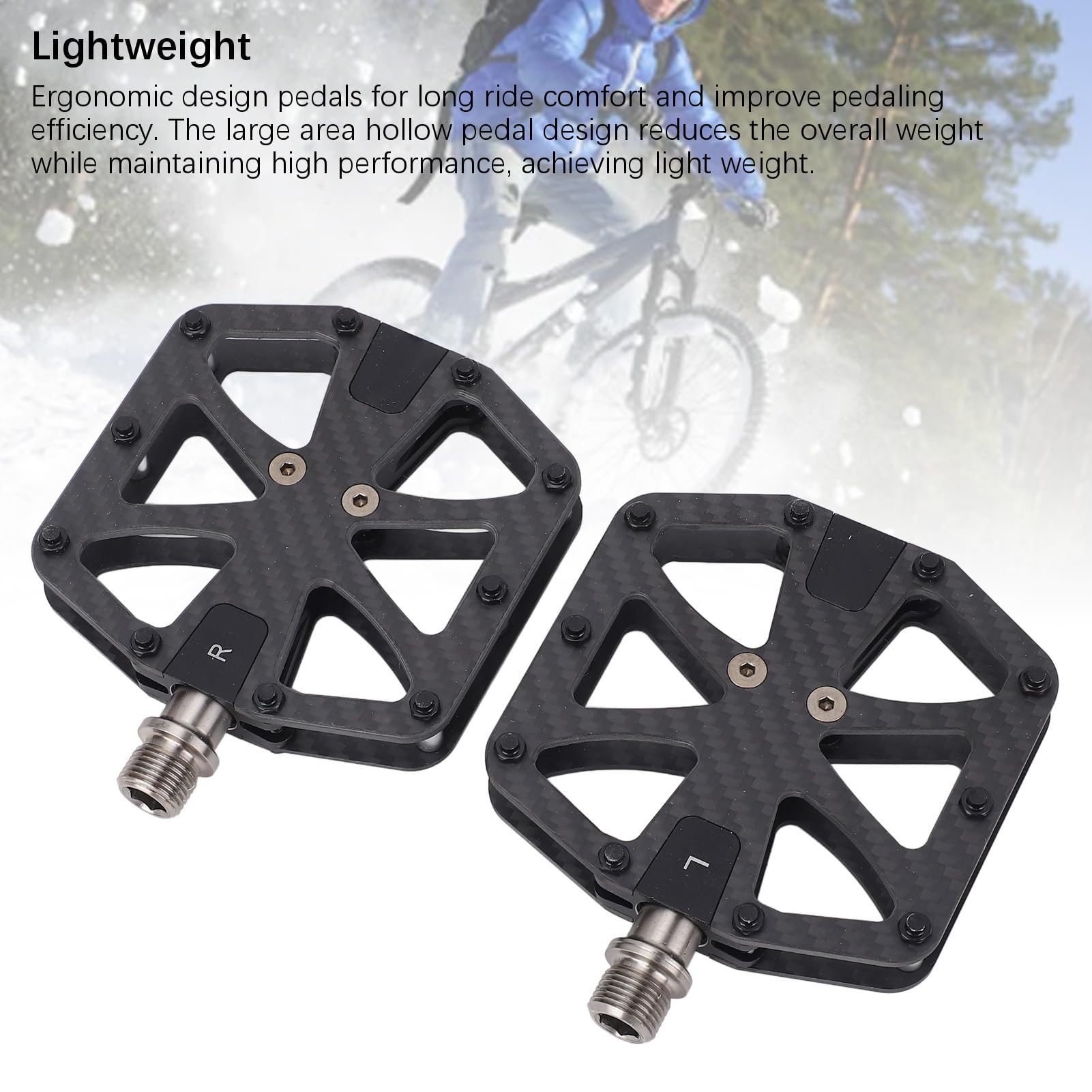 Yosoo Health Gear Pedały Rowerowe Pedały do ​​Rowerów Górskich z Włókna Węglowego 115 X 95 Mm z osią ze Stopu Ti 20 Kołków Antypoślizgowych Łożyska Igiełkowe dla Rowerów Składanych Dojeżdżających do