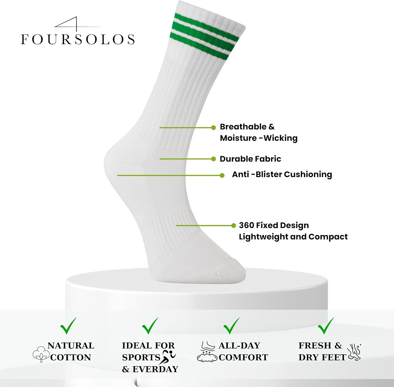 Women Athletic Ankle Socks Size 6–9, Cotton Terry Sole Tennis Socks with Blue Striped Colorful Infill on White Base