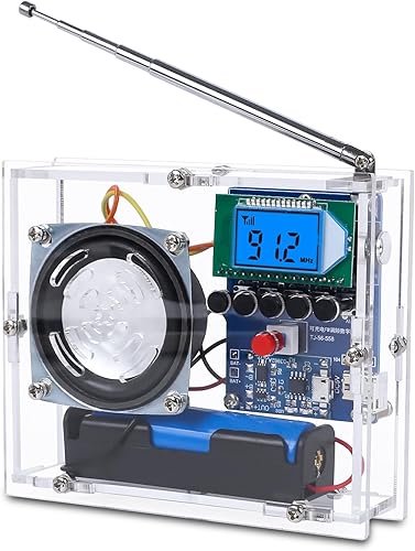 Soldering Project Kit, Icstation FM Radio Kit with Rechargeable Battery Soldering Practice DIY Radio Kits FM 76-108MHz with Headphone Jack LCD