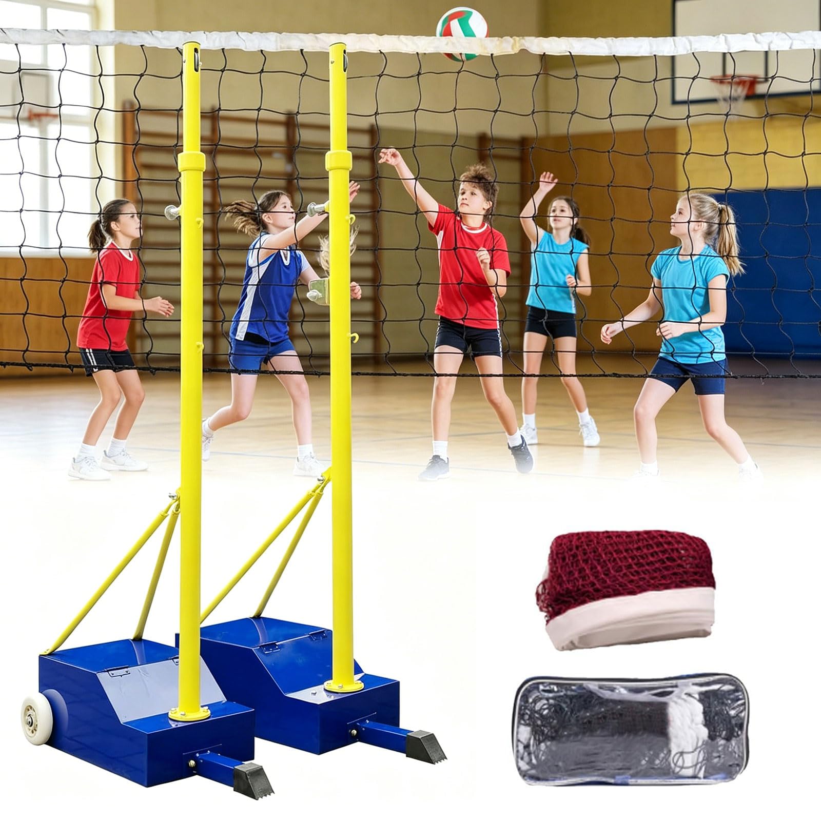 ZHNANDAMAI Badminton/Volleyball Poles for Backyard with Net, Indoor Outdoor Heavy Duty Adjustable 4 Heights of 5-6.9 Foot with Wheels for Adults Stadium Garden (1 Volleyball Net + 1 Badminton Net)
