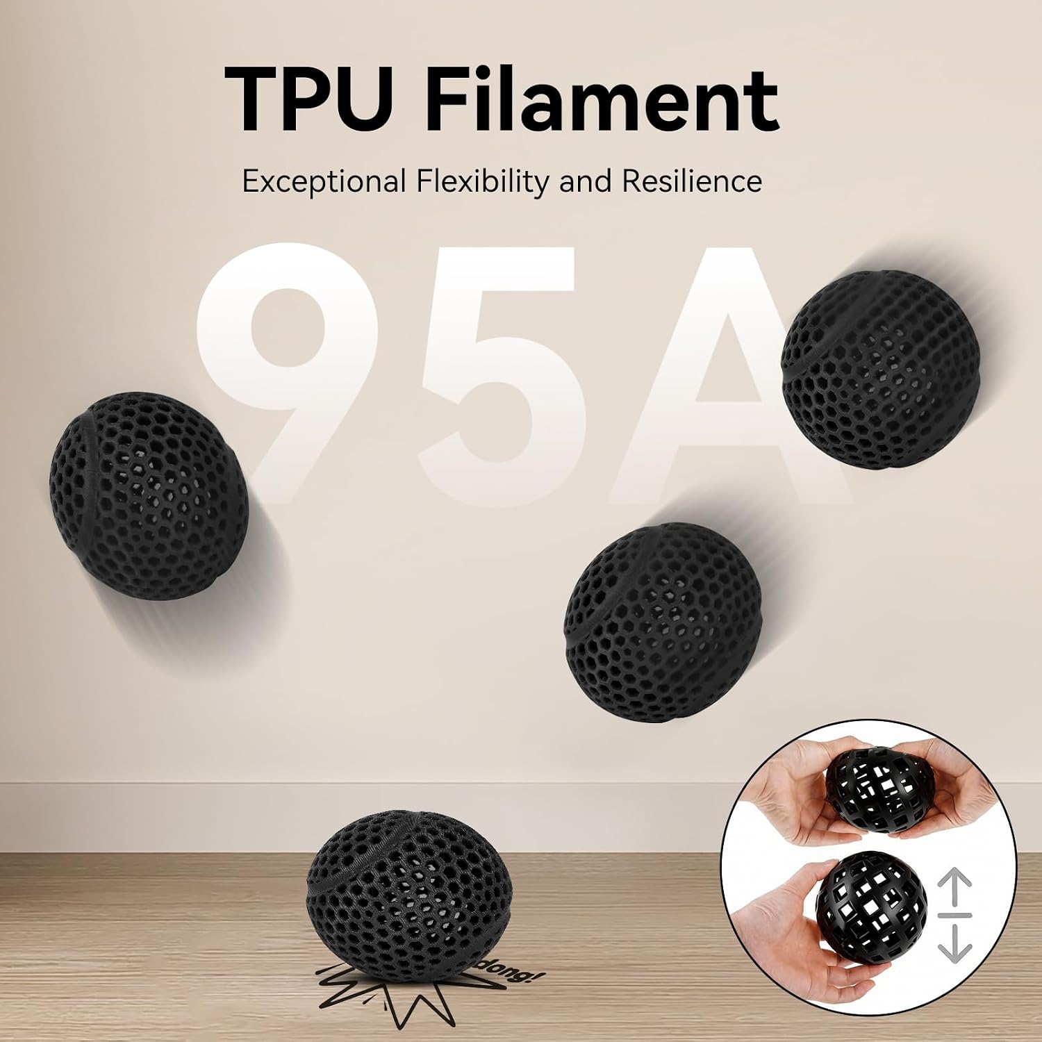 Kingroon Black TPU Filament 1.75mm, 95A Flexible TPU 3D Printer Filament, Clog-Free Filament 1kg Spool (2.2lbs), +/- 0.03mm Accuracy, Black